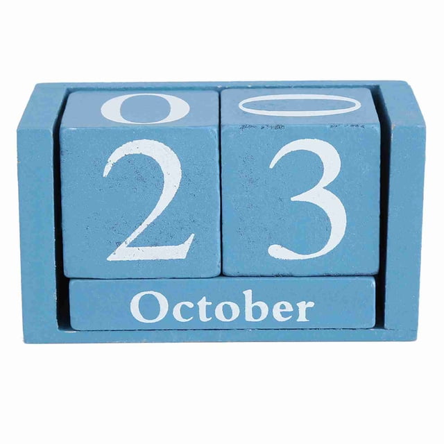 Calendario de madera vintage para escritorio, bloque de madera, visualización de fecha y mes, decoración para el hogar y la oficina, color azul