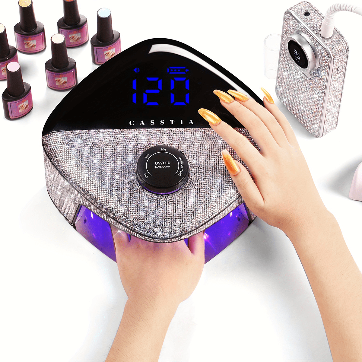 Rechargeable UV Lamp for nails,Casstia 54W Shiny Cordless UV LED nail Lamp, Gel UV Nail lamp Low heat nail dryer, knob control and mood lamp design, nail curing lamp for fast drying gel polish