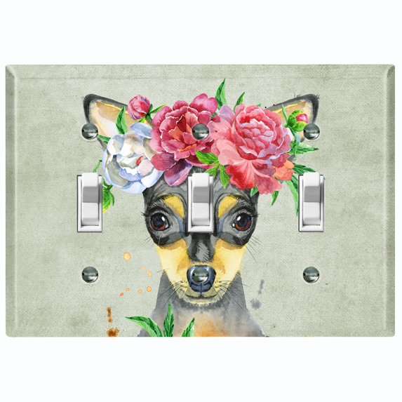 Metal Light Switch Plate Cover Cute Chihuahua Flower Crown Green DOG018