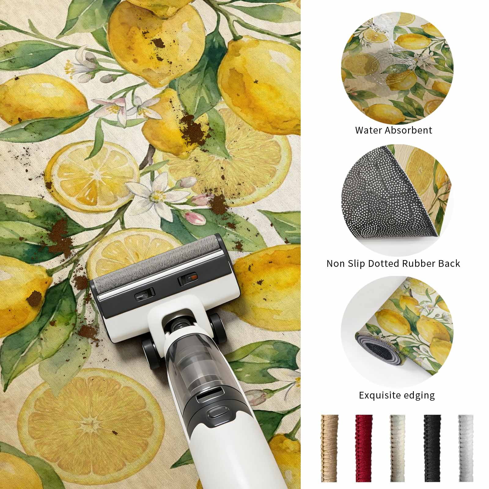 Large Area Rugs 8'x10', Lemon Carpet Runner Indoor Outdoor Rugs Home Decor Aesthetic, Farmhouse Vintage Summer Retro Fruits Yellow Brown Non Slip Mats Washable Accent Rug for Living Room Bedroom