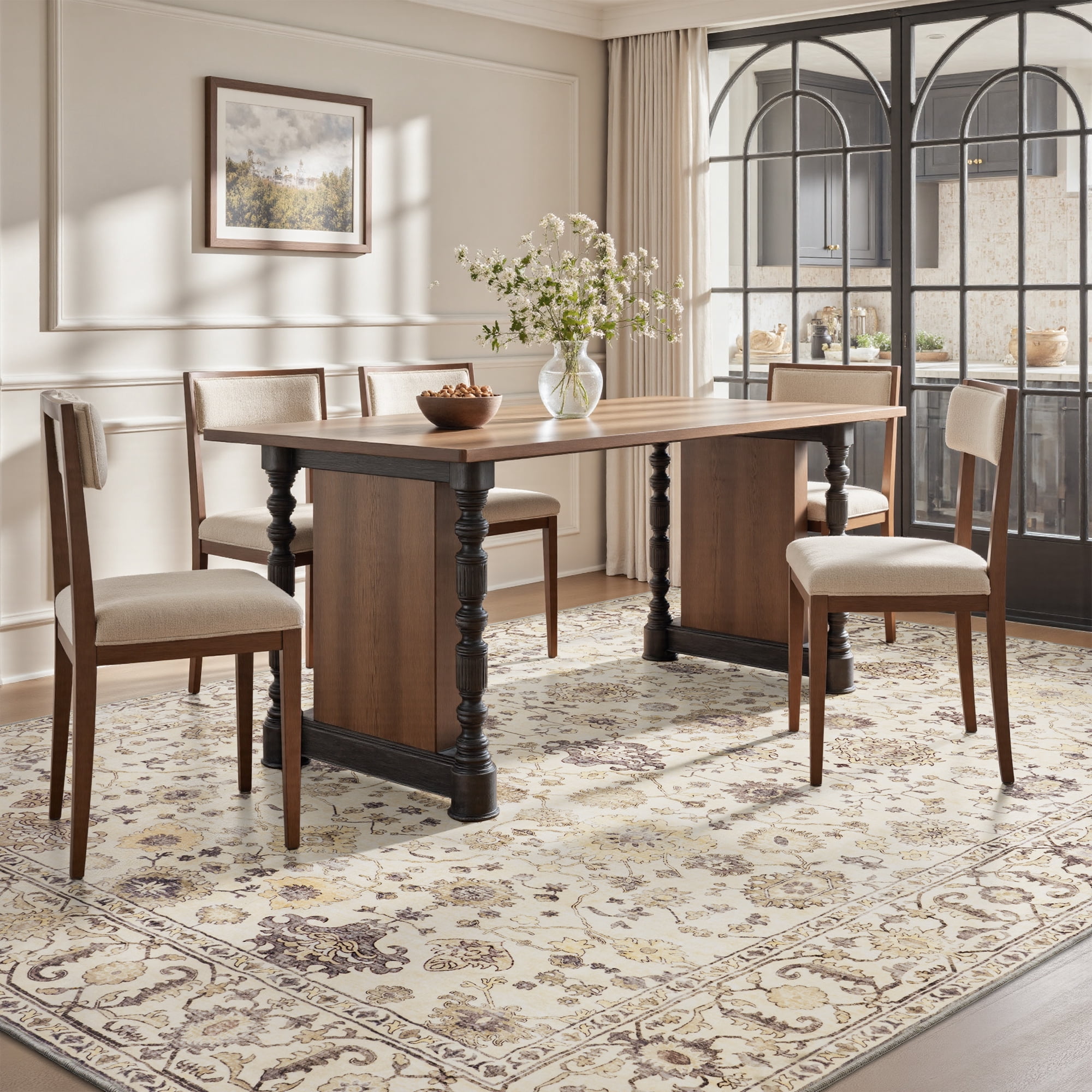SIXHOME 8'x10' Area Rugs for Living Room Rugs for Bedroom Vintage Soft Floral Area Rug Washable Botanical Printed Carpet Non Slip Oriental Rug for Dining Room and Farmhouse Home Decor Beige