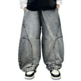 thumbnail image 6 of Boys Baggy Jeans Grey Jogger Pants ForBoys Elastic High Waisted Straight with Pocket Classic Fit Casual Kid Clothes 8-10 Years, 6 of 7