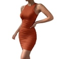 thumbnail image 1 of Prolriy Robes pour Femmes 2025 Robe Sans Manches Col Rond Plissée Moulante Élastique Orange m, 1 of 4