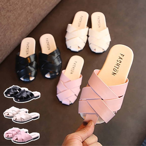 Kmdttou Toddler Shoes Baby Girls Cute Weave Hollow Out Non-slip Soft Sole Beach Roman Sandals Slippers on Clearance(Size:26-36)