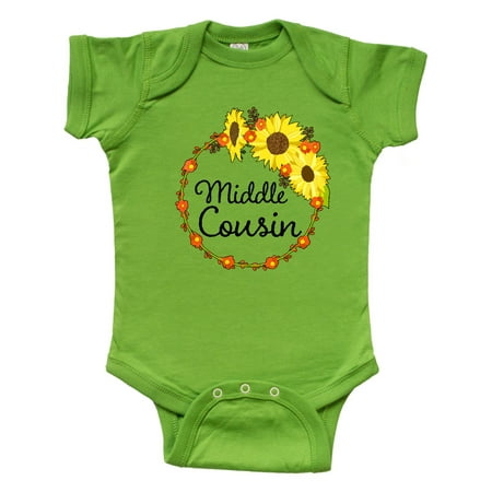 

Inktastic Middle Cousin Sunflower Wreath Gift Baby Boy or Baby Girl Bodysuit