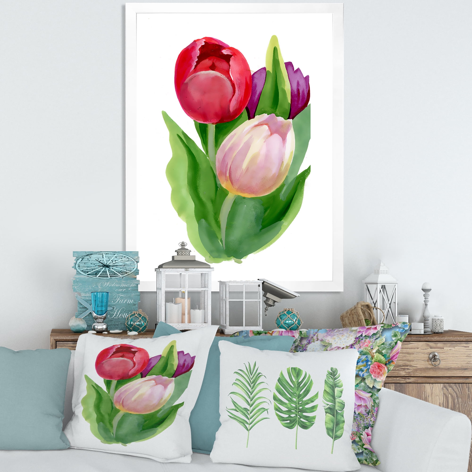 Designart 'Beautiful Tulip Flowers Red and Pink' Traditional Framed Art Print