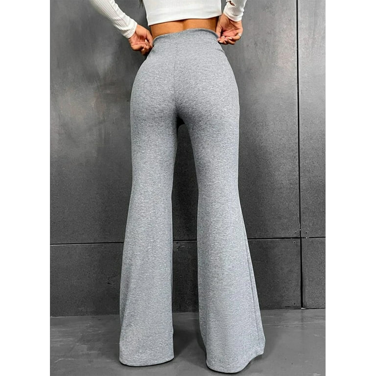 ZKESS Plus Size Legging Elastic High Waisted Crossover Flare Pants Lounge  Trousers 3X Gray 