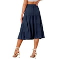 thumbnail image 3 of INSPIRE CHIC Women's Midi Skirts Solid Elastic Waist Flare A-Line Tiered Skirt with Pockets M Navy, 3 of 6