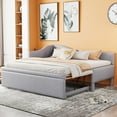 thumbnail image 2 of Bellemave Twin Size Daybed with Pop Up Trundle, Velvet Upholstered Twin to King Sofa Extendable Bed Frame, Space-Saving Daybed for Bedroom, Living Room（Gray）, 2 of 9