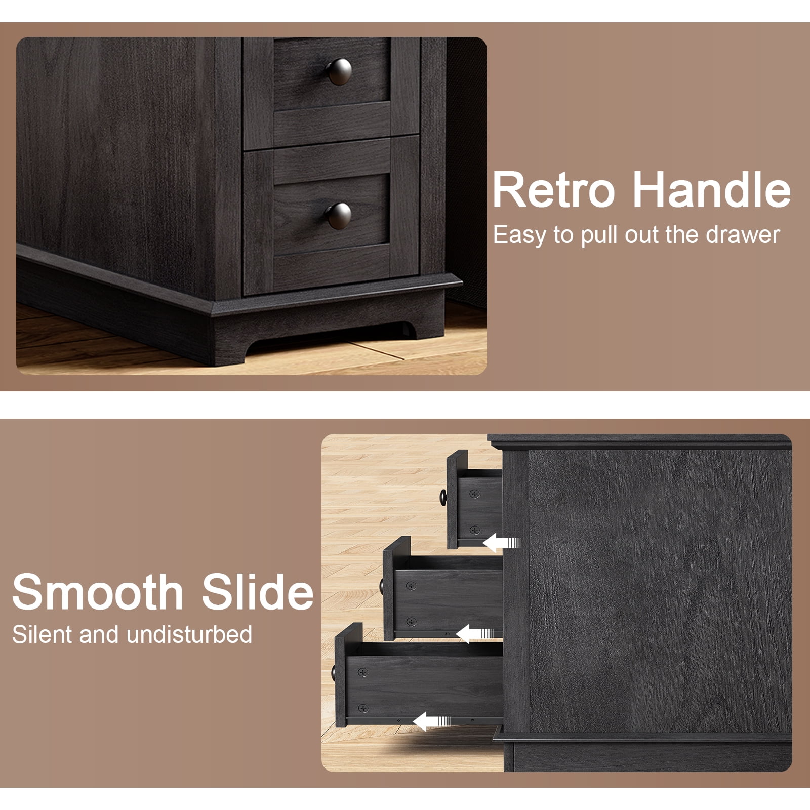 FAGAGA End Table with 3 Drawers for Living Room,Nightstand Sofa Side Table with Charging Station,Black
