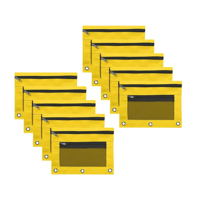 Binder Pencil Case 10PCS,Three Hole Pen Bag9.84x7.48x0.08in,Cloth File Storage with Zipper Compartment for Learning Office Organization