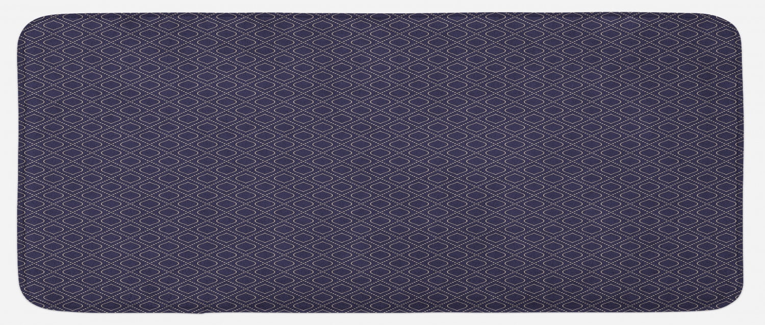 Navy Blue Kitchen Mat, Geometric Dotted Pattern Design with Abstract