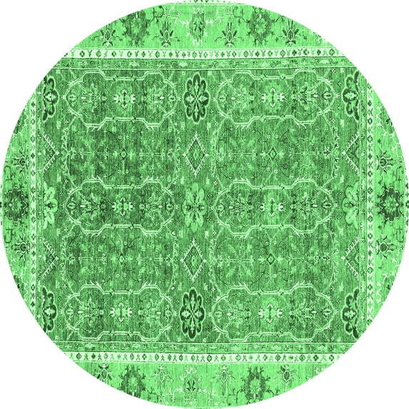 Ahgly Company Indoor Round Oriental Emerald Green Traditional Area Rugs, 7' Round