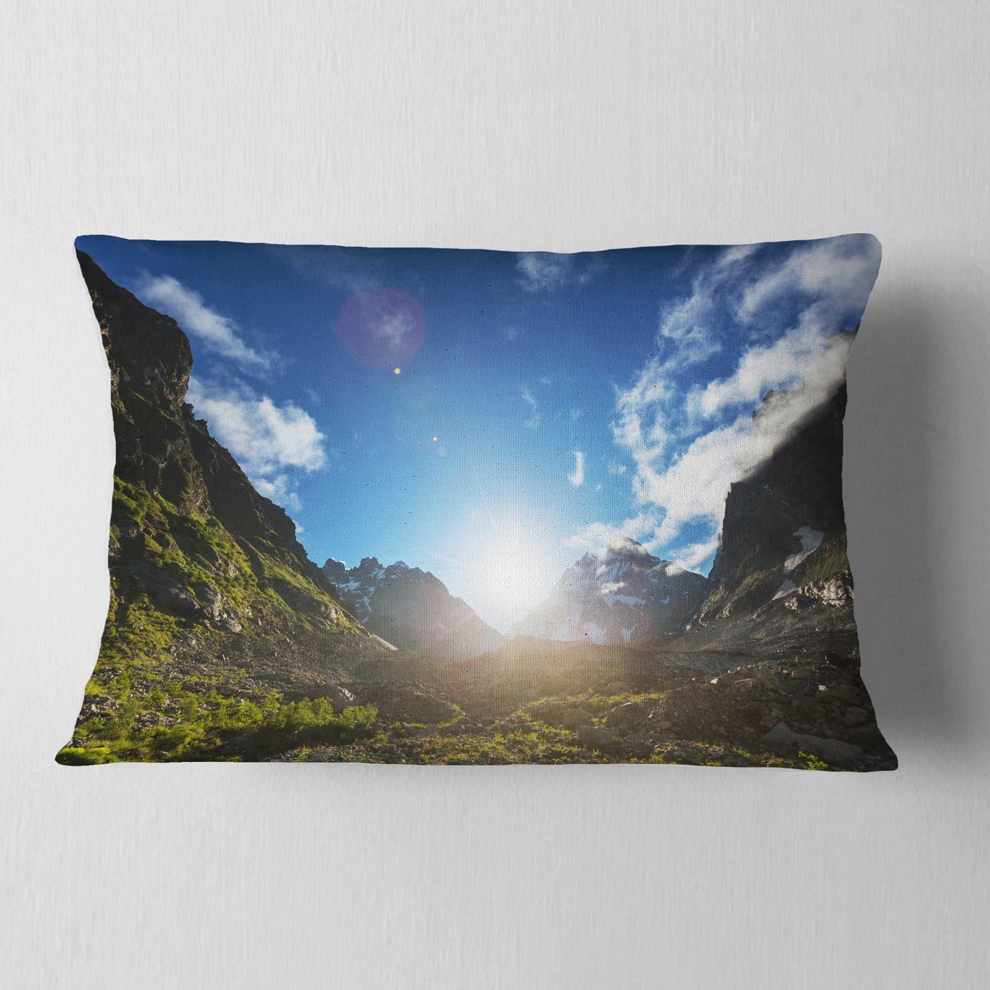 Designart Caucasus Hills under Bright Sunset - Landscape Printed Throw Pillow - 12x20