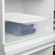 Sterilite 12 Quart Small Storage Bin, Clear Plastic Storage Container with Snap-On Lid, White