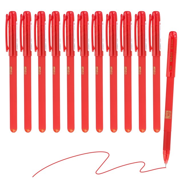 Uxcell Gel Pen Medium Point 0.5mm, 12 Pack Smooth Red Gel Ink Rollerball Pen for Home Office Writing Note Taking Journaling Business, Style 4