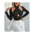 thumbnail image 2 of Qiylii Women´s Crisscross Halter Tank Tops Ruched Crop Long Sleeve Front Wrap Cami Crop Top Bustier Corset, 2 of 6