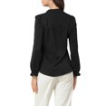 thumbnail image 5 of INSPIRE CHIC Women's Ruffled Trim Button Down Stand Collar Long Sleeve Blouse Top XS Black, 5 of 9