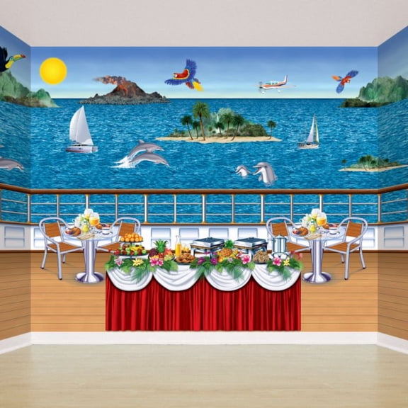Party Central Pack of 6 Blue and Brown Cruise Ship Deck Photo Backdrop Party Decorations 30'