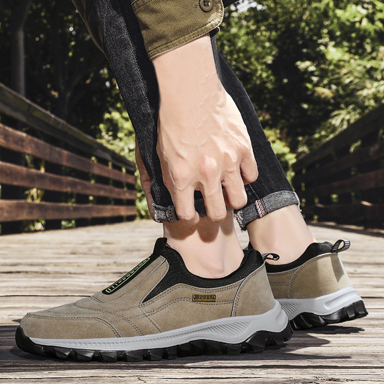 Men's Waterproof Hiking Shoes Comfortable Slip on Sneakers Orthopedic Non Slip Suede Walking Shoes