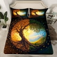 thumbnail image 2 of Manfei Gold Life Tree Twin Sheet Sets, Mystic Bohemian Plant Botanical Twin Fitted Sheet, Teen Kid Child Adult Flat Sheet, Super Cozy Room Decor, 3-Piece, 2 of 7