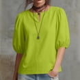 thumbnail image 6 of TARIENDY Summer Casual Shirts for Women Puff Sleeve Notch Neck T Shirt Loose Fit Solid Color Going Out Tops Trendy Outfits Green M, 6 of 6