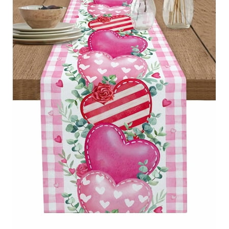 

Valentine S Day Love Eucalyptus Rose Pink Plaid Table Runner Coffee Table Wedding Decor Kitchen Tablecloth 4/6 Pcs Placemats
