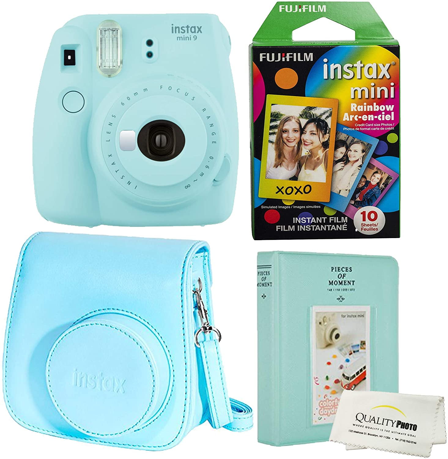 Omgaan Verkeerd spectrum Fujifilm Instax Mini 9 Polaroid Ice Blue Instant Camera Plus Original Fuji  Case, Photo Album and Fujifilm Character 10 Films (Rainbow) … - Walmart.com