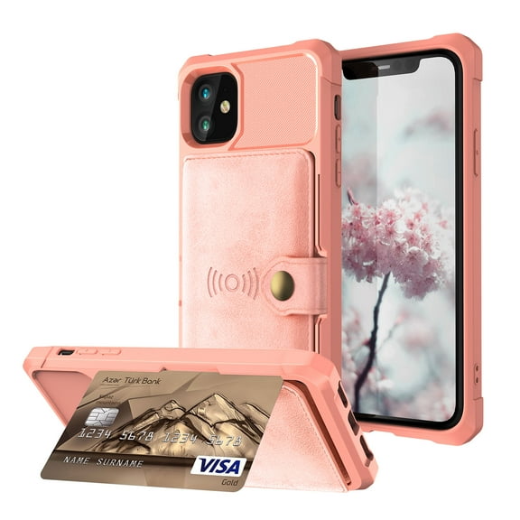 Feishell for iPhone 11 Wallet Case, with ID&Credit Card Holder Slots Pockets Wallet Back Cover Stand Flip Folio Leather Magnetic Absorption Cover For Apple iPhone 11 6.1", Rosegold