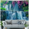 thumbnail image 4 of Fenyluxe  Waterfall Tapestry Purple Forest Wild Flowers Floral Green Jungle Plants Nature Landscape Wall Hanging Bedroom Living Room Hanging Decorative Blanket 40x60inch, 4 of 6