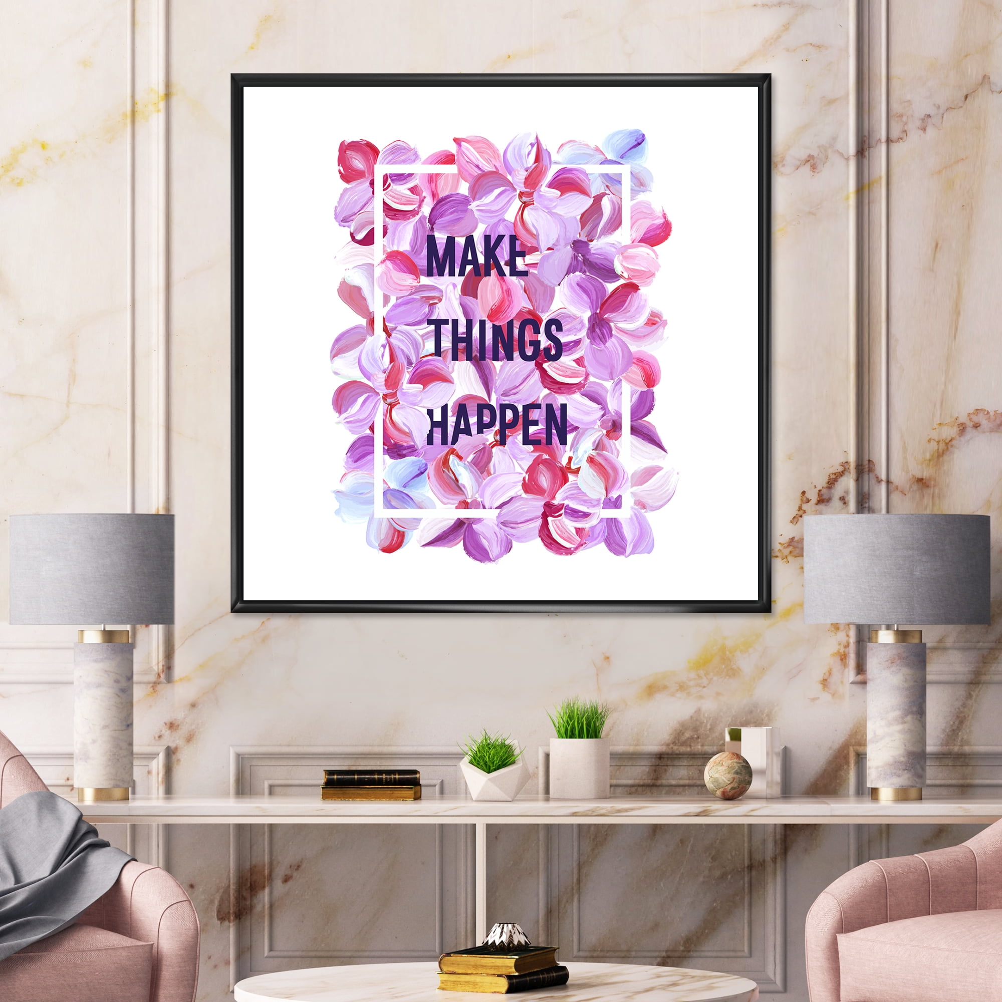 Designart 'Make Things Happen On Purple Flowers' Traditional Framed Canvas Wall Art Print