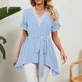 thumbnail image 2 of Blouses et Hauts pour Femmes Mode Femmes Couleur Unie Confortable Blouse Décontractée Sans Manches Col en V Bandage, 2 of 9