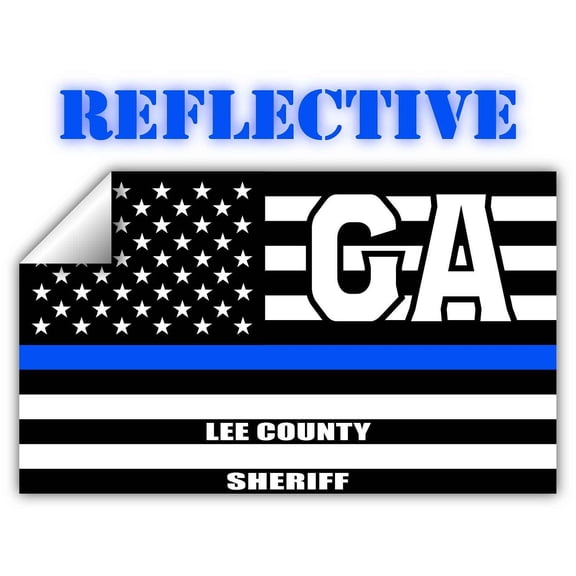 Reflective Lee County Georgia GA Thin Blue Line Stealthy Old Glory USA Flag | Honoring Law Enforcement Officers Sheriffs | County State Decal Bumper Sticker 3M Vinyl 3" x 5"