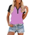 thumbnail image 2 of Hxshgdsn Womens Plus Size Shirts Raglan Short Sleeve Quarter Button V Neck Trendy Pullover Tops（Pink/2XL）, 2 of 8