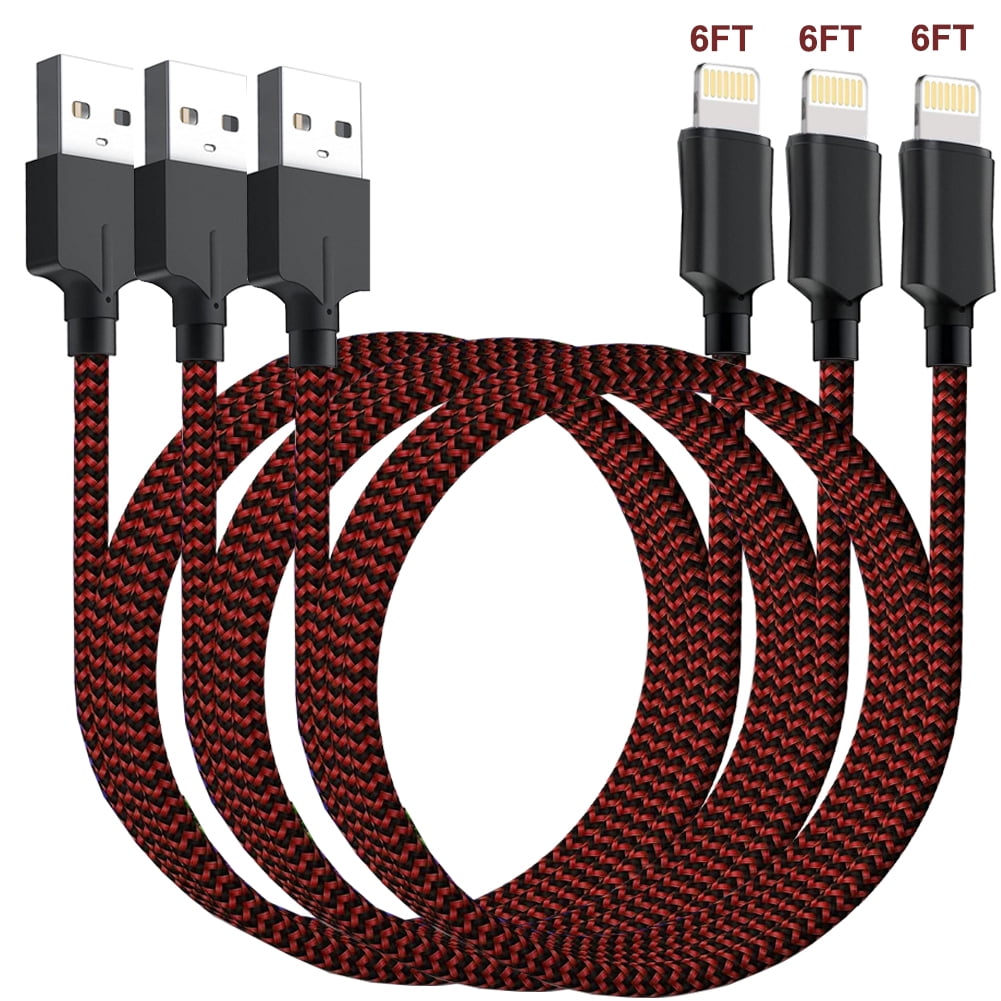 6ft MFI Certified iPhone Charger Cord Durable Braided Data Sync Lightning to USB A Charging Cable for iPhone iPad (3Pack)