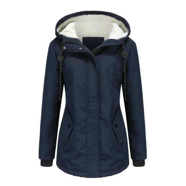 Womens Hooded Parka Coat Winter Thicken Fleece Down Coat Jacket Overcoat Mid Length Zipper Outerwear