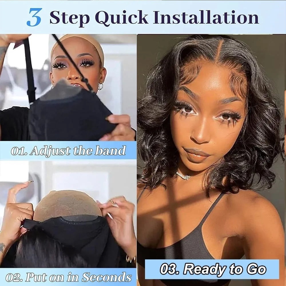 250% Density Bob Wig Body Wave Wear for Women 100% Human Hair Pre Plucked Lace Wig