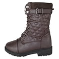 thumbnail image 2 of Forever Women Mid-Calf Combat Army Style Quilted Boots Knitted Stitching Lace Up Lug Sole RAMONA-08 Dark Brown 6, 2 of 3