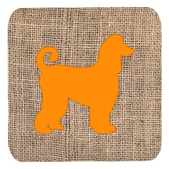 Afghan Hound Burlap And Orange Foam Coasters - Set 4, 3.5 x 3.5 In.