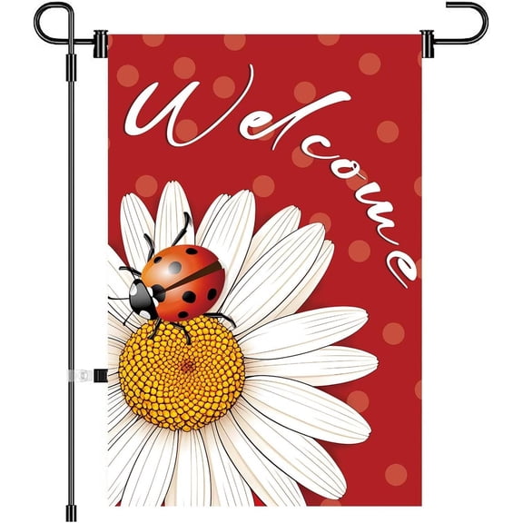 Welcome Ladybug and Daisy Garden Flag Vibrant Seasonal Outdoor Decor for Yard, Patio,Holiday Decoration 12x18in