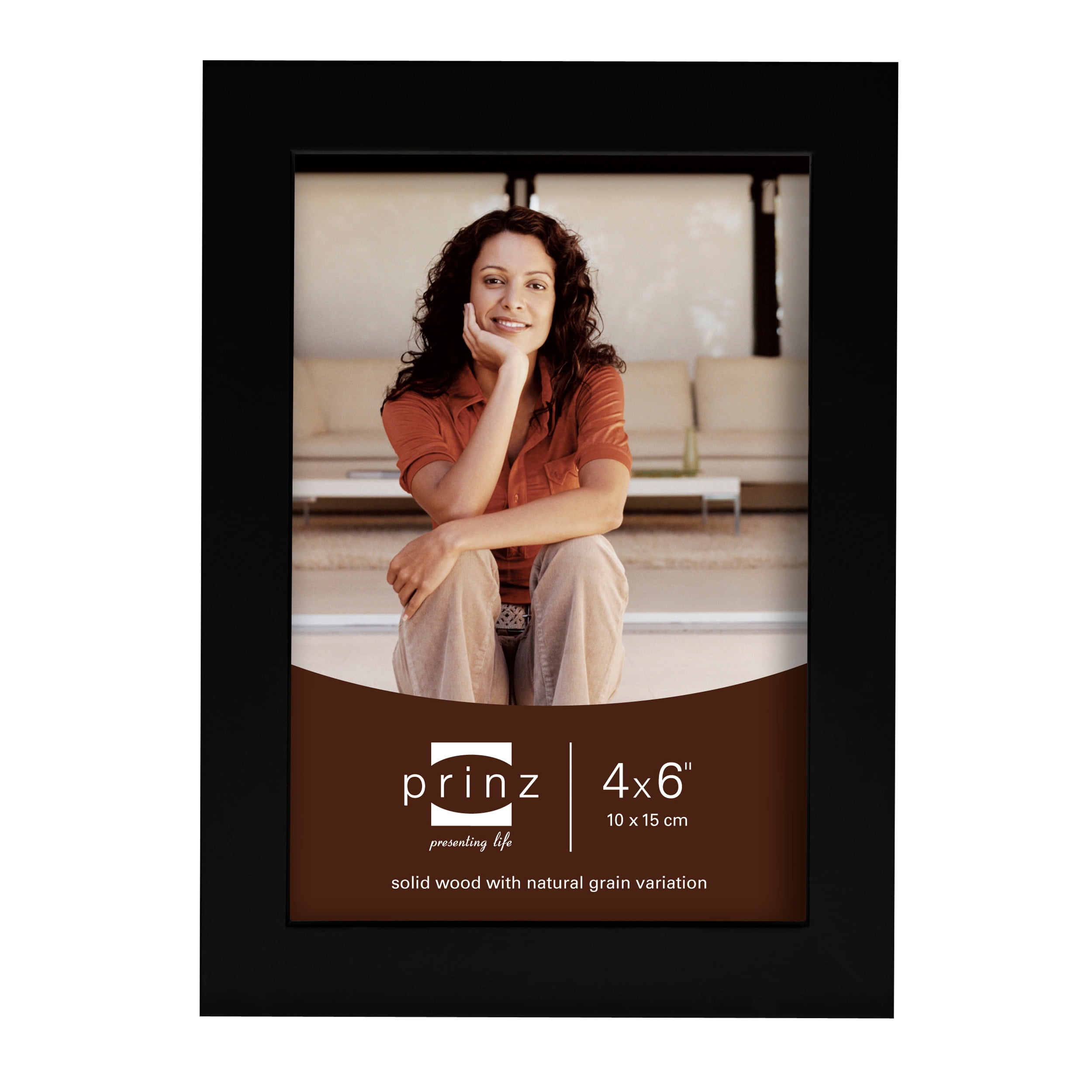 Prinz Carolina Collection Black Natural Wood Tabletop Picture Frame, for 4” x 6” Photo – Wall Hanging Hardware Included