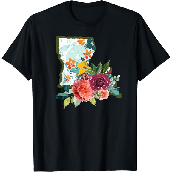 Louisiana Watercolor Flower T-Shirt- Classic Unisex 100% Cotton Crew Neck T-Shirt Regular Fit Breathable Casual Everyday Wear