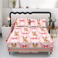 thumbnail image 5 of Jeiento Cute Reindeer Pink Bow Print Bedding Cover Set, Soft Breathable Bed Sheet Ensemble with 2 Pillowcases, Wrinkle Resistant Deep Pocket Bedding for Kids Bedroom, Full Size, 5 of 7