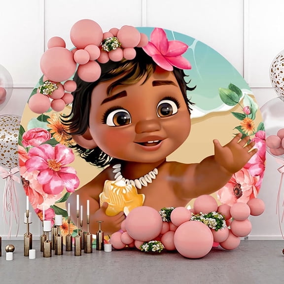 7.2ft Ocean Sandbeach Little Girl Flowers Round Birthday Backdrop