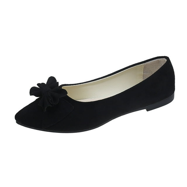 Xfvqtps Womens Pointed Toe Bow Flats Colorful Quilted Insole Comfortable Casual Flat Shoes for Work Leisure Black