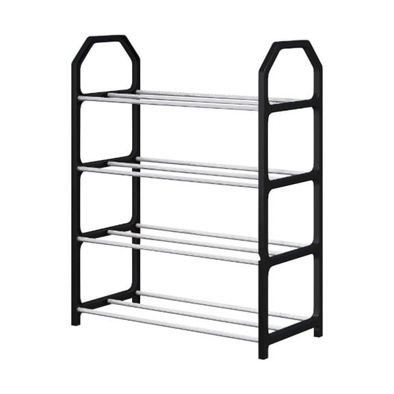 4-Tier Entryway Shoe Rack with Handrail - Compact Small Shoe Storage Organizer for Home Doorway & Entry Hall ( Black )