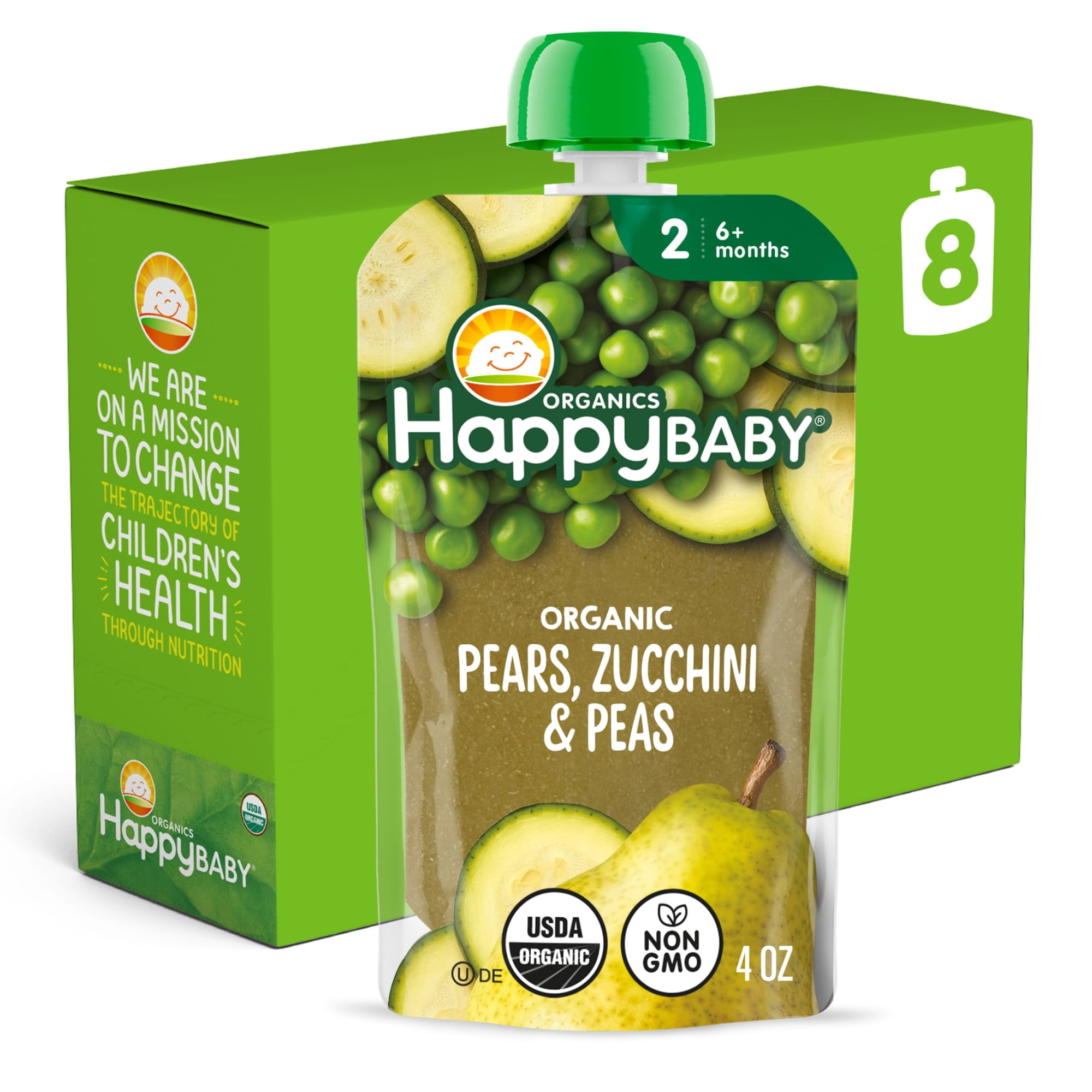 Happy Baby Clearly Crafted, Stage 2 Organic Baby Food, Pears Zucchini & Peas Pouches, 4 oz. (8 pack) Pouches, Pouches, 4 oz. (8 pack)