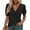 Black, variant on Women's V Neck Puff Sleeve T Shirt, Casual Solid Color Loose Patchwork Top for Daily Wear