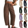 thumbnail image 6 of Trendy Women's Corduroy Jeans Cropped Wide Leg Mid-Rise Elastic Waist Fall Pants, 6 of 9