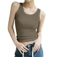 thumbnail image 2 of Womens Tank Tops with Built in Bras Stretchy Ribbed Scoop Neck Fitted Padded Sleeveless Shirt Basic Tanks, 2 of 6
